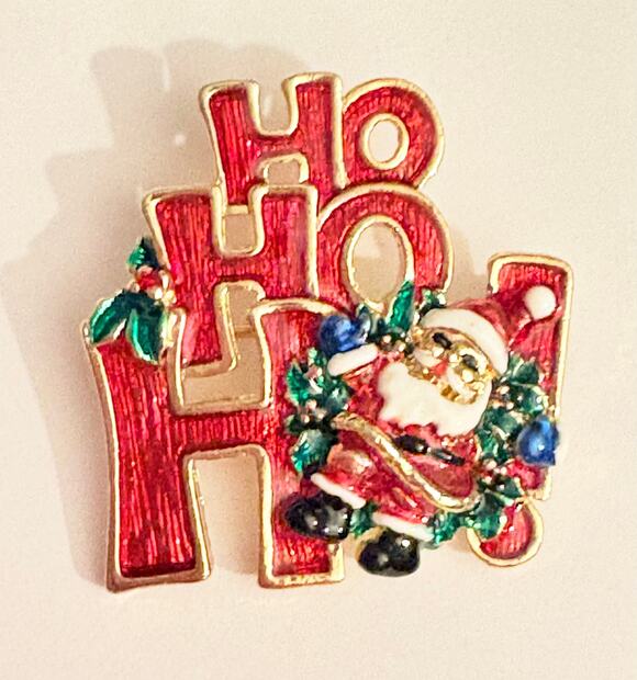 None and/or Unknown Jewelry - Vintage HO HO HO Santa Enamel Christmas Brooch Pin